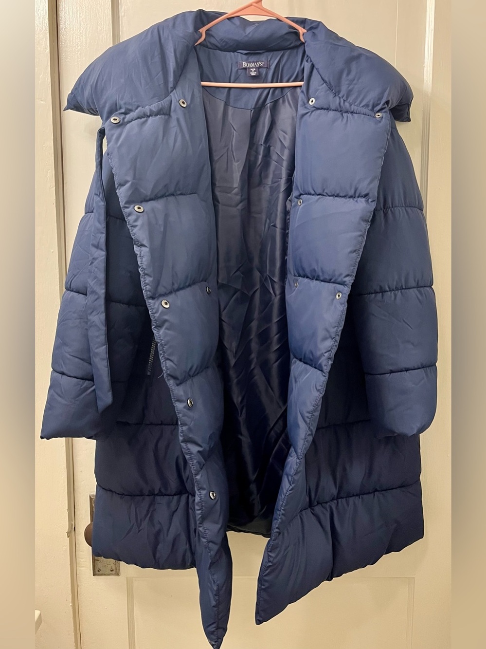 Roaman's Navy Long Puffer Coat with High Collar - Picture 3 of 13